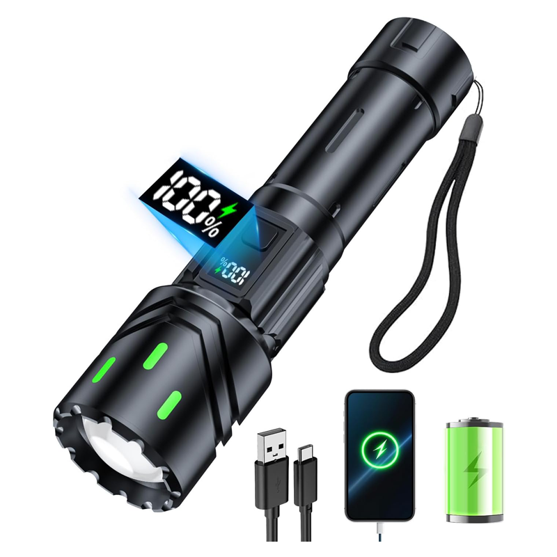 High-Powered Tactical Flashlight with Digital Display